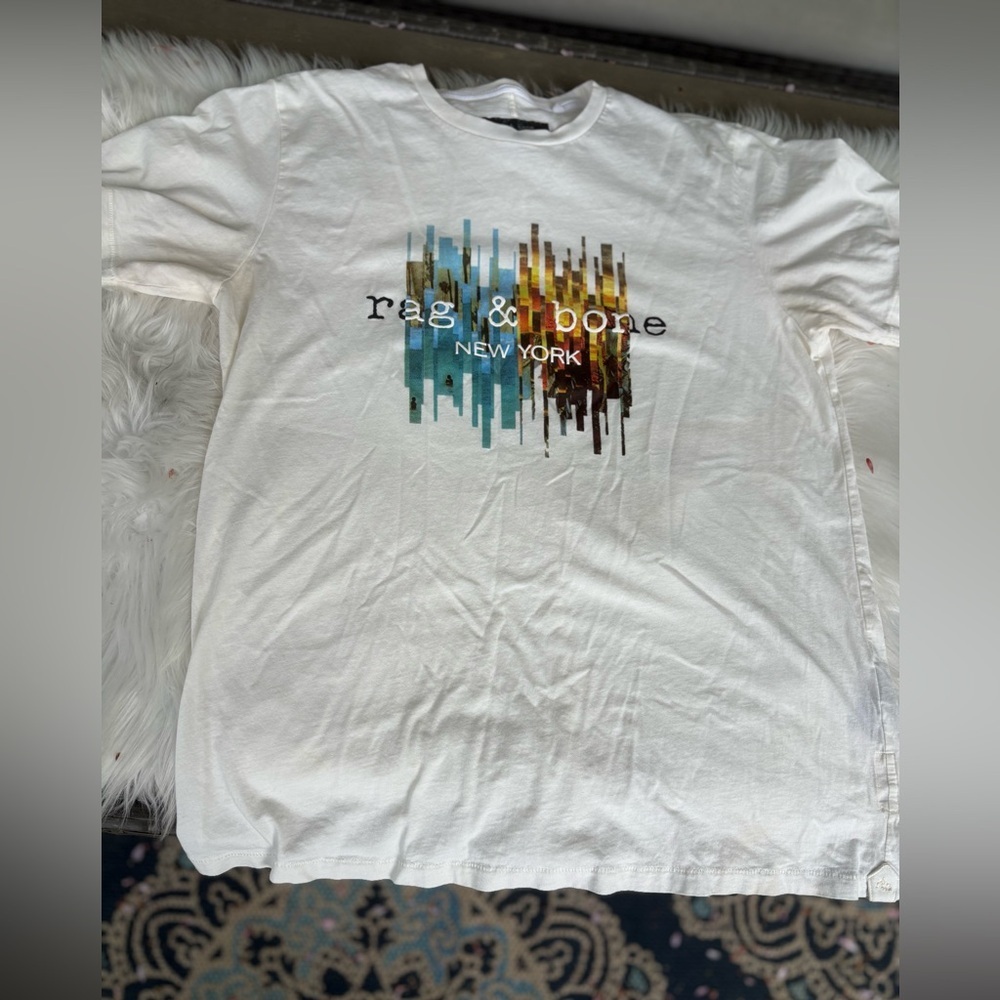 Rag & Bone New York Graphic Tee - Art Designer Organic Off White Shirt size L